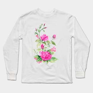 Pink Ornamental Watercolor Roses Long Sleeve T-Shirt